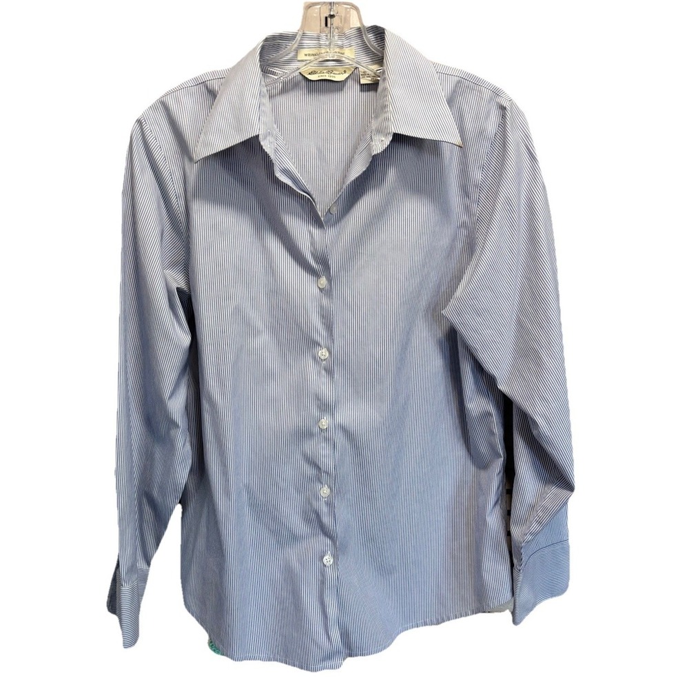 Eddie Bauer Long Sleeve Button Up Shirt Size Medium Blue/White Striped Casual